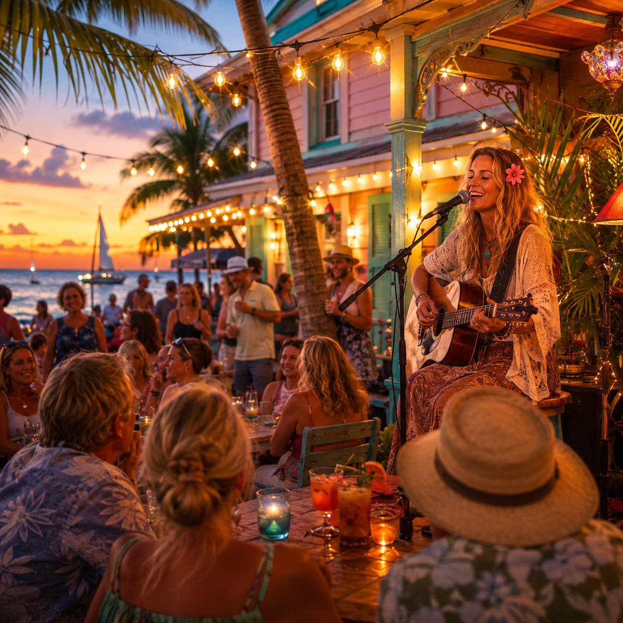 Singer at a Key West Bar sing to the crowd.